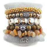 Boho Beaded 5pc Gray/White Stone & Glass Stack Bracelet Sets - Bohemian Jewelry