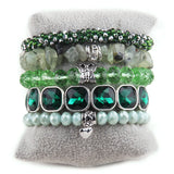 Boho Beaded 5pc Gray/White Stone & Glass Stack Bracelet Sets - Bohemian Jewelry