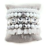 Boho Beaded 5pc Gray/White Stone & Glass Stack Bracelet Sets - Bohemian Jewelry