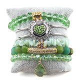Boho Beaded 5pc Stack Heart Bangle Bracelet Set Women Boho Jewelry