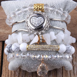 Boho Beaded 5pc Stack Heart Bangle Bracelet Set Women Boho Jewelry