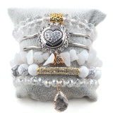 Boho Beaded 5pc Stack Heart Bangle Bracelet Set Women Boho Jewelry
