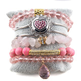 Boho Beaded 5pc Stack Heart Bangle Bracelet Set Women Boho Jewelry