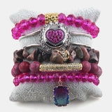 Boho Beaded 5pc Stack Heart Bangle Bracelet Set Women Boho Jewelry