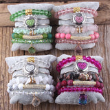 Boho Beaded 5pc Stack Heart Bangle Bracelet Set Women Boho Jewelry