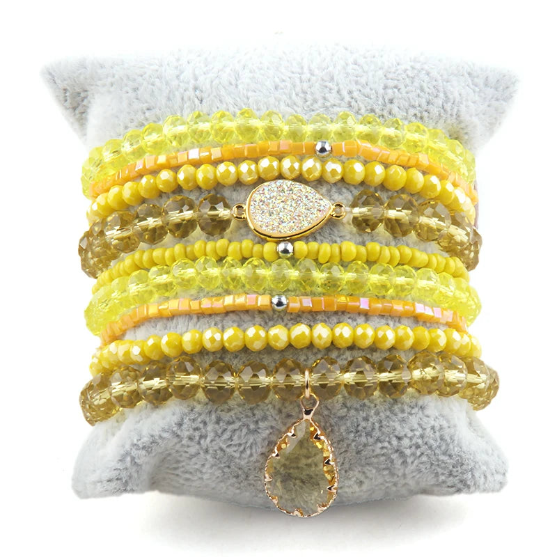 Boho Beaded Glass Stack Bracelet Set For Women - 9pc