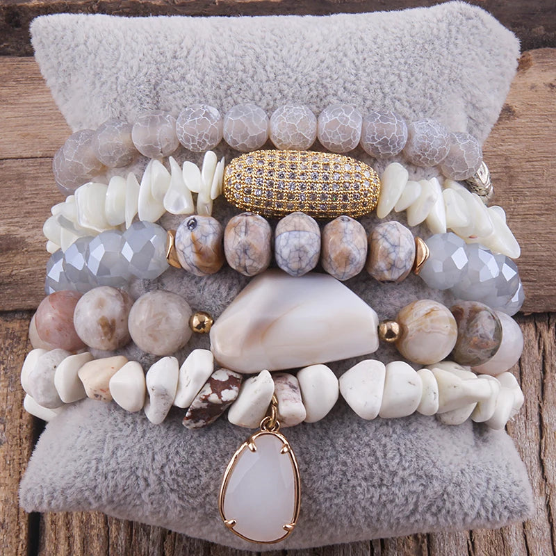 RH Boho Beaded Bracelet Jewelry 5pc Stack Bracelet & Bangle Sets For Women