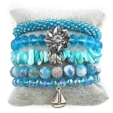Boho Beaded Set 5pc Red/Blue Glass/Stone Stack Bracelet Sets For Women