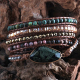 RH Boho Bracelet African Turquoise Charm Stones 5 Strand Wrap