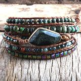 RH Boho Bracelet African Turquoise Charm Stones 5 Strand Wrap