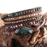 RH Boho Bracelet African Turquoise Charm Stones 5 Strand Wrap