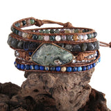 Boho Bracelet Triangle Natural Stones 5 Strand Wrap Bracelets
