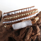Boho Wrap Bracelet Mixed Stones & Druzy Charm 4 Strands Women Gift