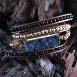 Boho Wrap Bracelet Mixed Stones & Druzy Charm 4 Strands Women Gift