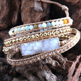 Boho Wrap Bracelet Mixed Stones & Druzy Charm 4 Strands Women Gift