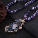 Boho Natural Stone Pendant Irregular Druzy Necklace Gift