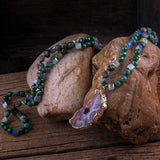 Boho Natural Stone Pendant Irregular Druzy Necklace Gift