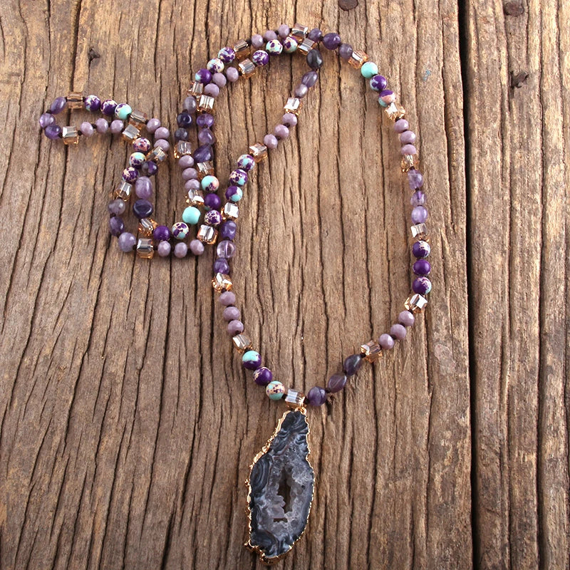 Boho Natural Stone Pendant Irregular Druzy Necklace Gift