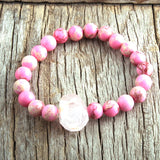 8mm Natural Stone Beads Pink Charm Bracelet Women Gift Bracelets & Bangles