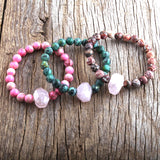 8mm Natural Stone Beads Pink Charm Bracelet Women Gift Bracelets & Bangles