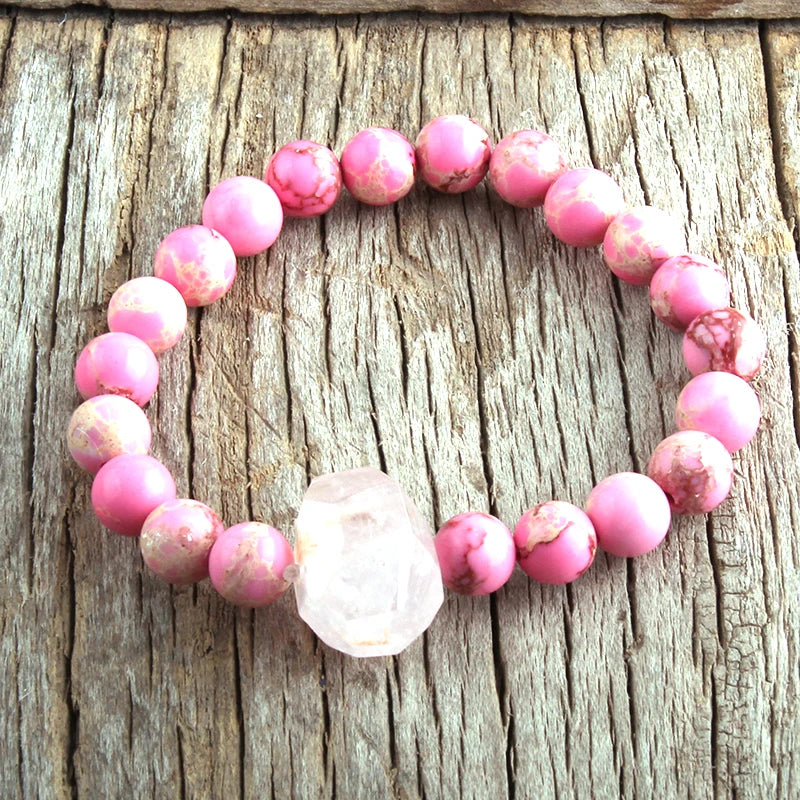 8mm Natural Stone Beads Pink Charm Bracelet Women Gift Bracelets & Bangles