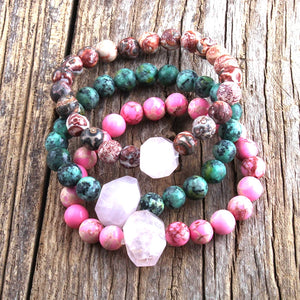 8mm Natural Stone Beads Pink Charm Bracelet Women Gift Bracelets & Bangles
