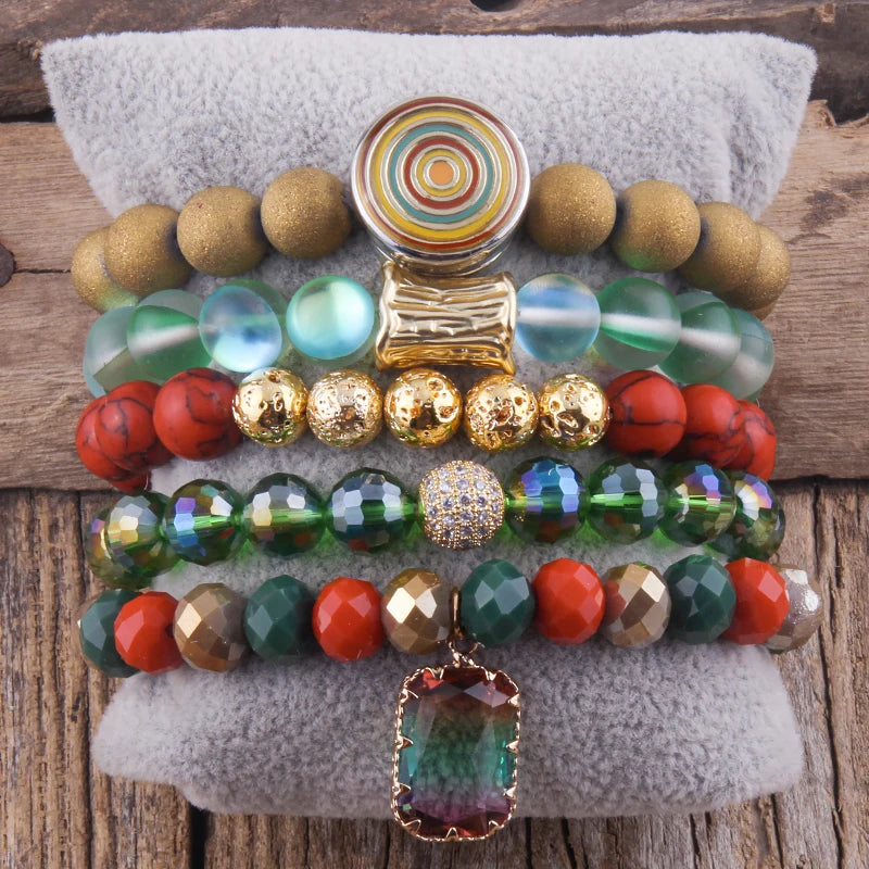 5pc Boho Multicolor Beaded Bracelet Set Women's Jewelry Accessory