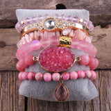 Boho Natural Stone Stack Bracelet Bangle 6pc Sets Women Gift