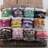 Boho Natural Stone Stack Bracelet Bangle 6pc Sets Women Gift
