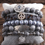 Boho Stone Beaded Bracelet 5pc Stack Bangle Set for Peace