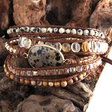 Boho Dalmatian Jasper Charm Wrap Bracelets