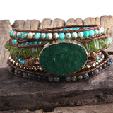 Boho Beaded Bracelet with Druzy Stone Charm, 5 Strands Wrap