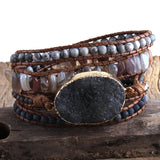 Boho Beaded Bracelet with Druzy Stone Charm, 5 Strands Wrap