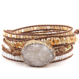 Boho Beaded Bracelet with Druzy Stone Charm, 5 Strands Wrap