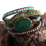 Boho Beaded Bracelet with Druzy Stone Charm, 5 Strands Wrap