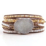 Boho Beaded Bracelet with Druzy Stone Charm Wrap