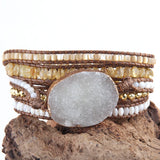 Boho Beaded Bracelet with Druzy Stone Charm Wrap