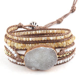 Boho Beaded Bracelet with Druzy Stone Charm Wrap