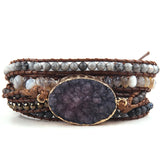 Boho Beaded Bracelet with Druzy Stone Charm Wrap