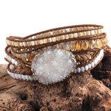 Boho Beaded Bracelet with Druzy Stone Charm Wrap