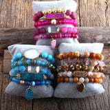 Boho Natural Stone Beaded Bracelet 5pc Sets Women Gift DropShip