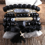 Boho Stone Beaded Bracelet Bangle 6pc Set for Women