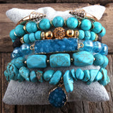 Boho Stone Beaded Bracelet Bangle 6pc Set for Women