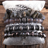 Boho Stone Beaded Bracelet Bangle 6pc Set for Women