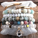 Boho Stone Beaded Bracelet Bangle 6pc Set for Women