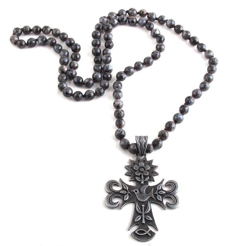 Boho Style Long Knotted Cross Necklace