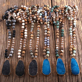 Boho Jewelry Natural Stones and Crystal Druzy Drop Pendant Necklaces