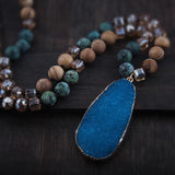 Boho Jewelry Natural Stones and Crystal Druzy Drop Pendant Necklaces
