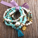 Boho Semi Precious Stone Bracelet 5pc Set for Women