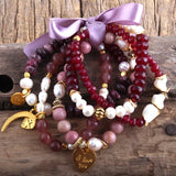 Boho Semi Precious Stone Bracelet 5pc Set for Women